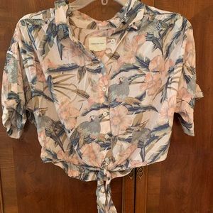 tropical print shirt with tie